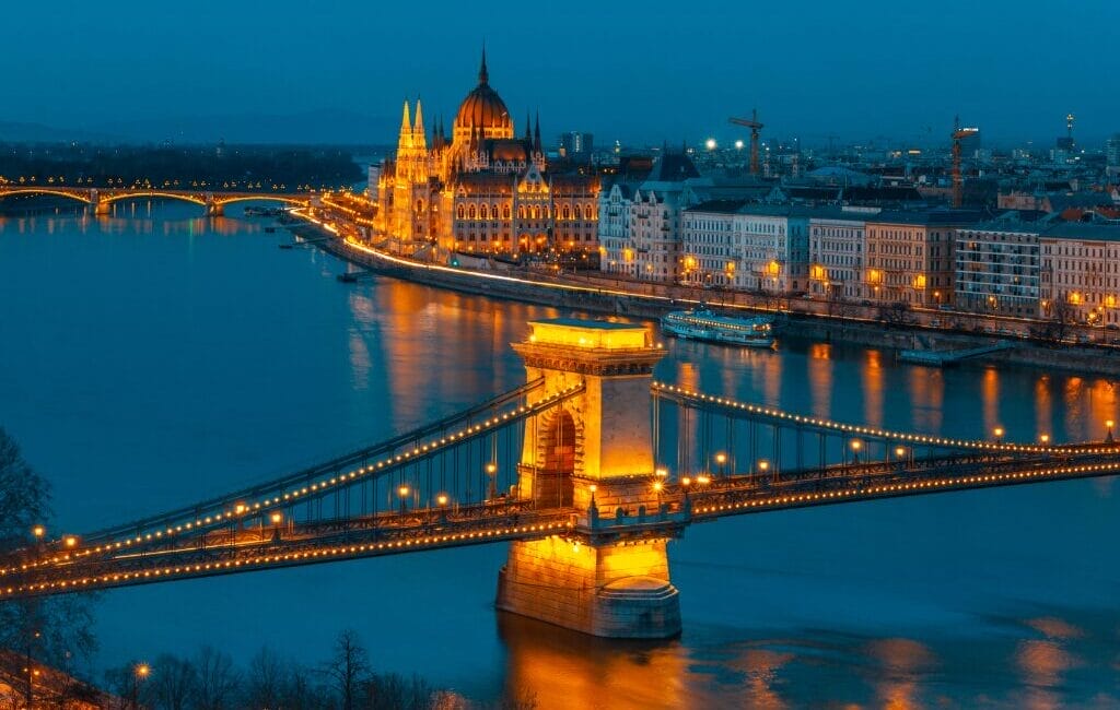 Panoramic view of Budapest with the Hungarian Parliament Building along the Danube
