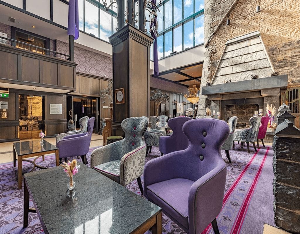 Elegant lobby of Clontarf Castle Hotel in Dublin