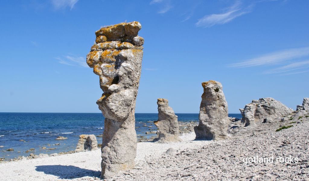 Stunning rock formations on the coast of Gotland, featured in our Gotland beaches guide