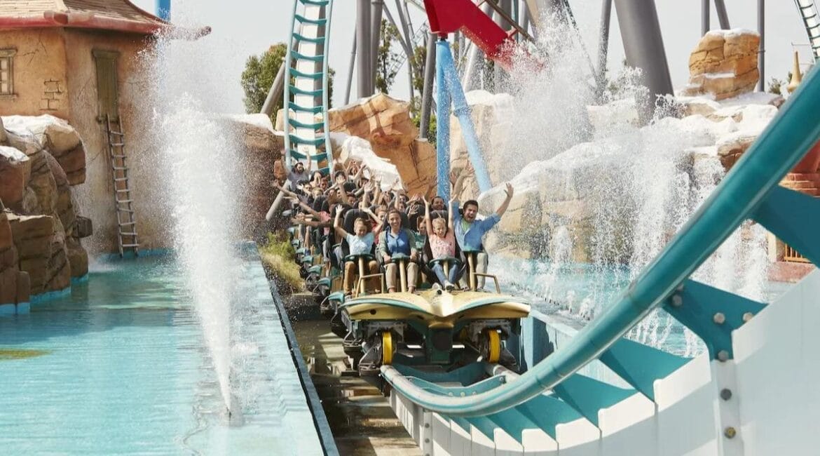 Child on a roller coaster at PortAventura, a Barcelona theme park.