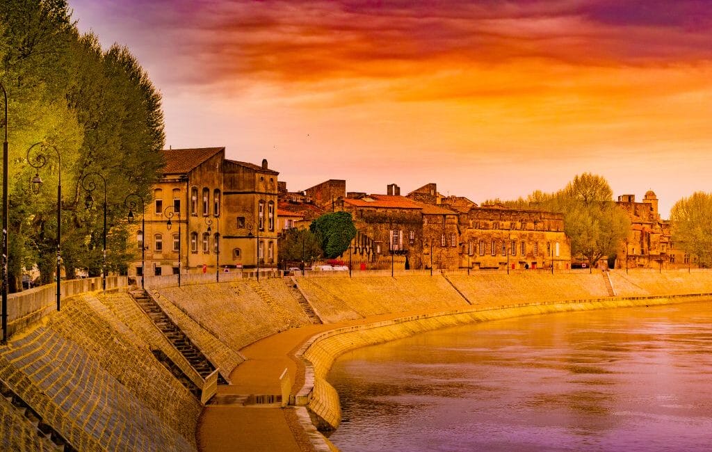 Evening view of the Rhône River during a Wine & Food Rhône Cruise.