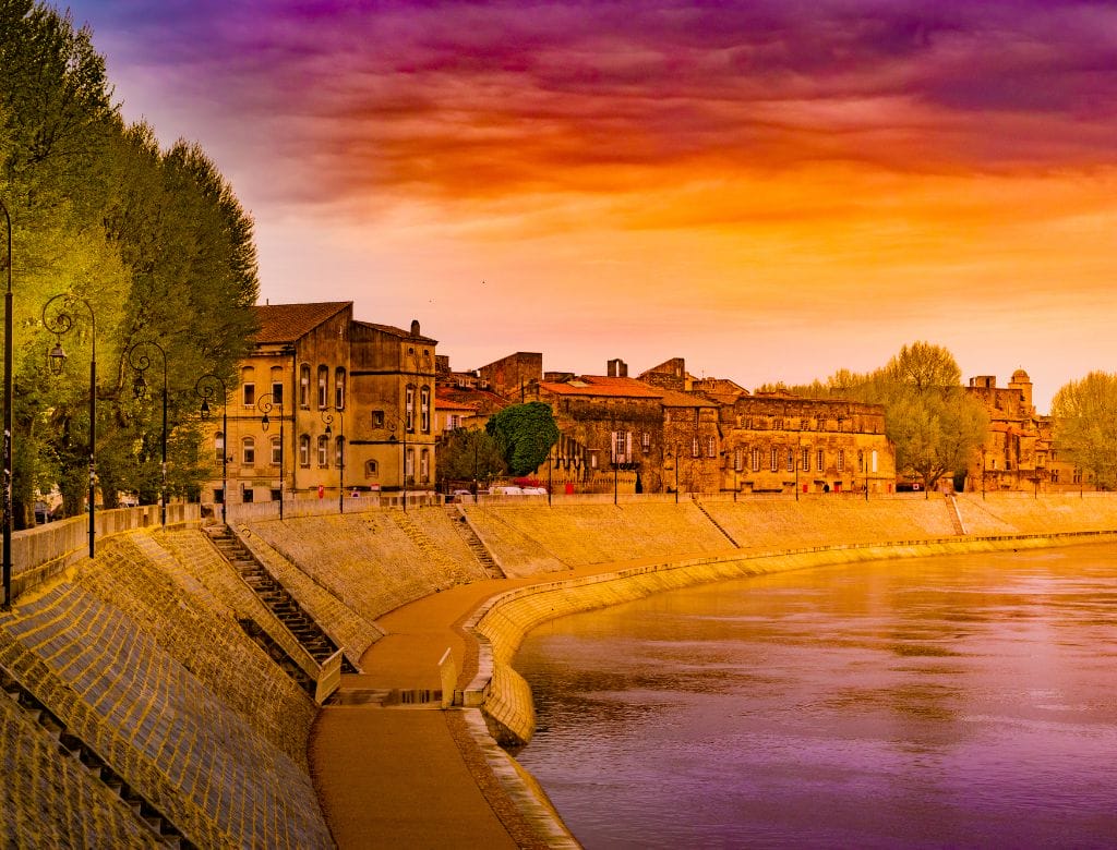 Evening view of the Rhône River during a Wine & Food Rhône Cruise.