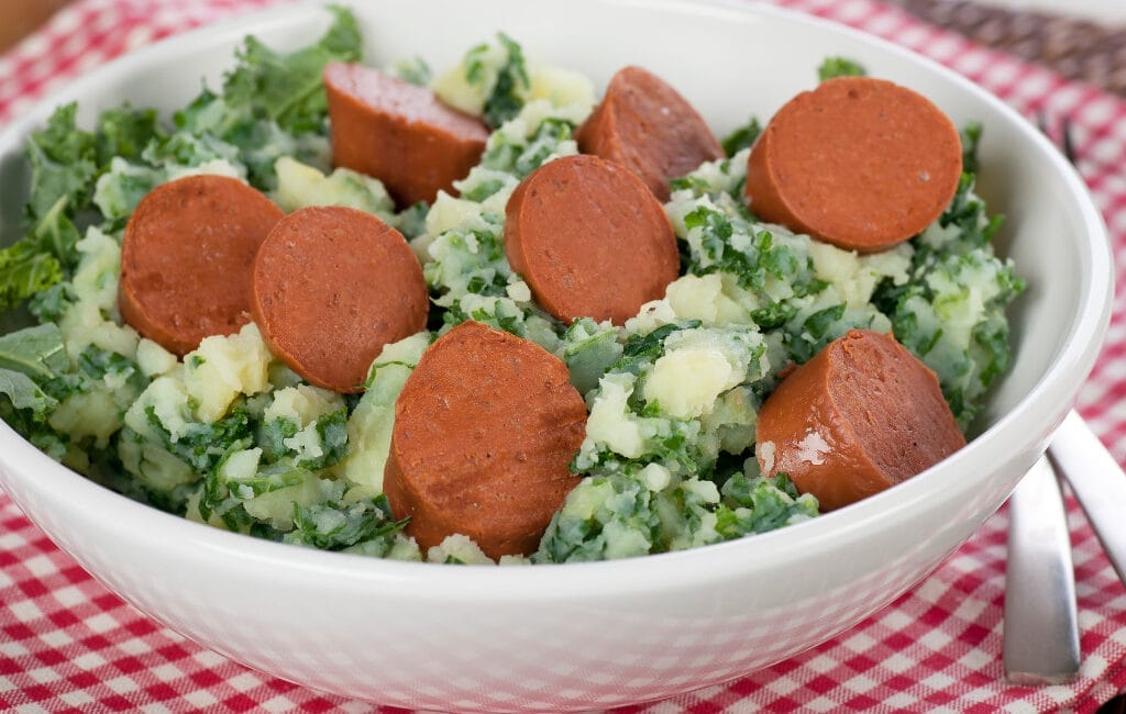 Traditional Dutch Stamppot with mashed potatoes and vegetables