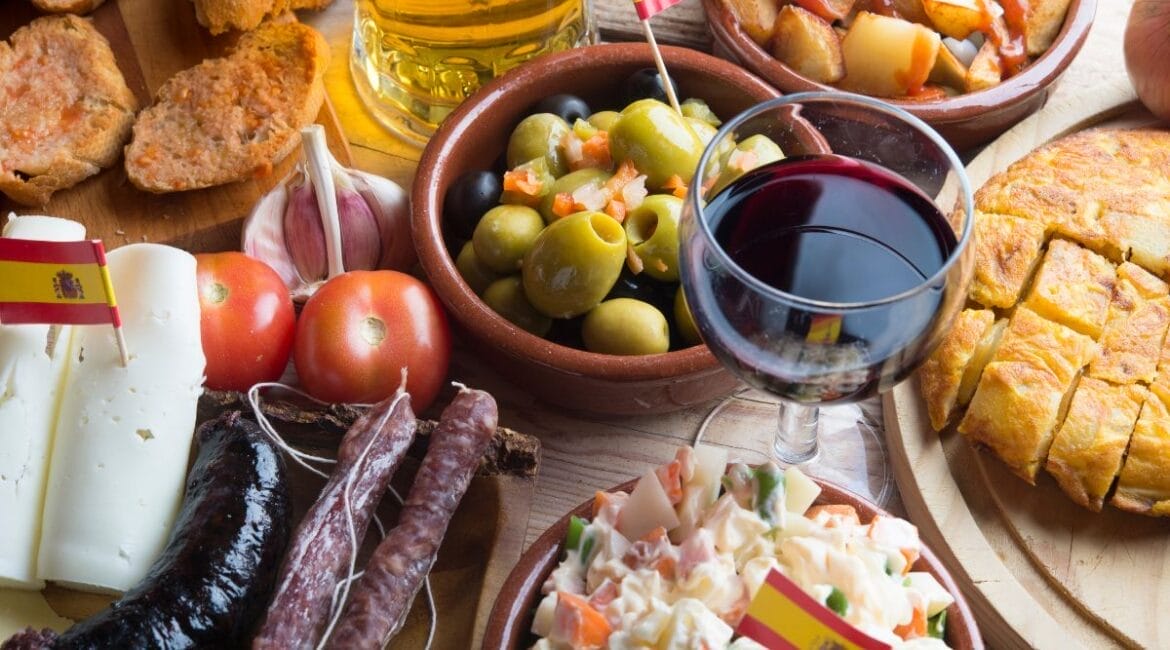 Assorted sustainable tapas dishes on a table