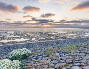 Wadden Sea at sunset with receded waters